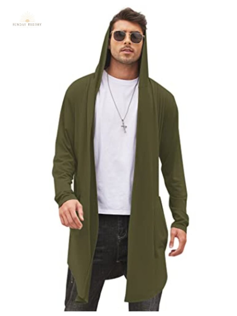 Long Hooded Cardigan Shawl Collar Lightweight Cape Cloak
